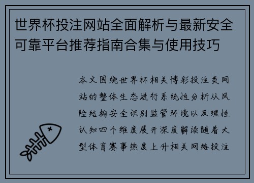 世界杯投注网站全面解析与最新安全可靠平台推荐指南合集与使用技巧 世界杯投注网站全面解析与最新安全可靠平台推荐指南合集与使用技巧